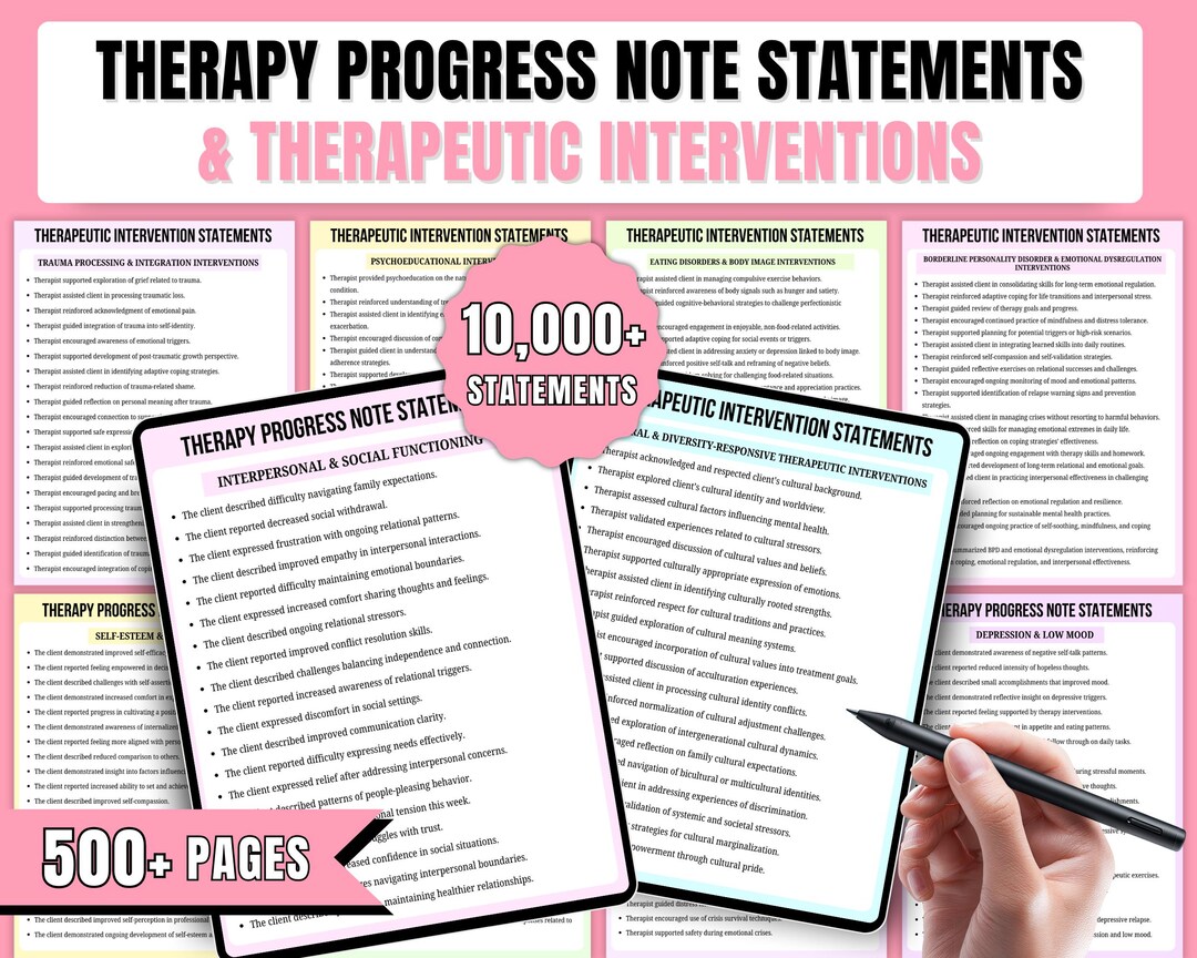 Therapy Progress Note Statements | Therapy Interventions | Clinical ...
