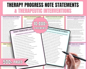 Therapy Progress Note Statements | Therapy Interventions | Clinical Documentation | Therapist Notes | PDF