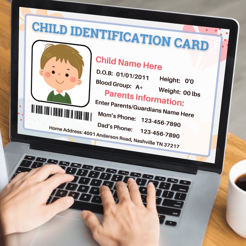 Kids ID Card Template Child Identification Card Pretend Play ID Badge