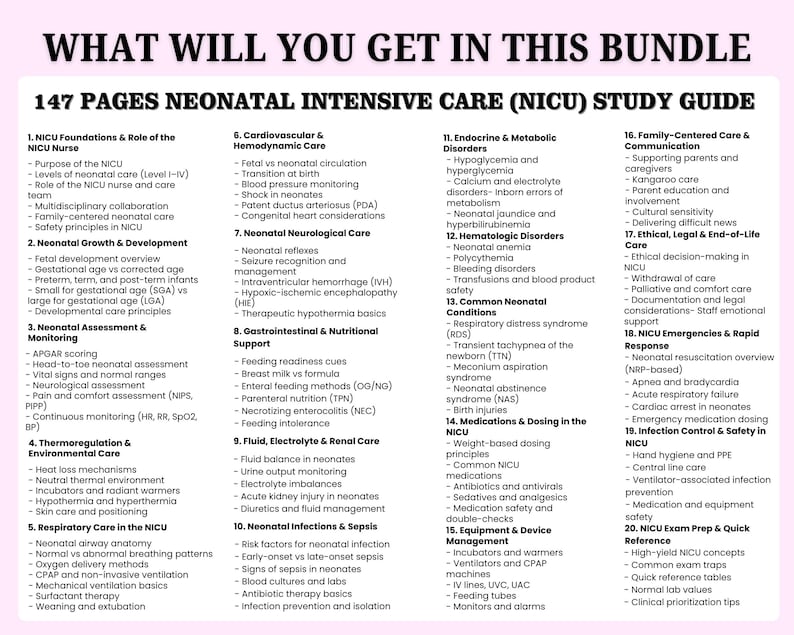 Neonatal Intensive Care Study Guide | NICU Nurse Notes | Neonatal Exam ...