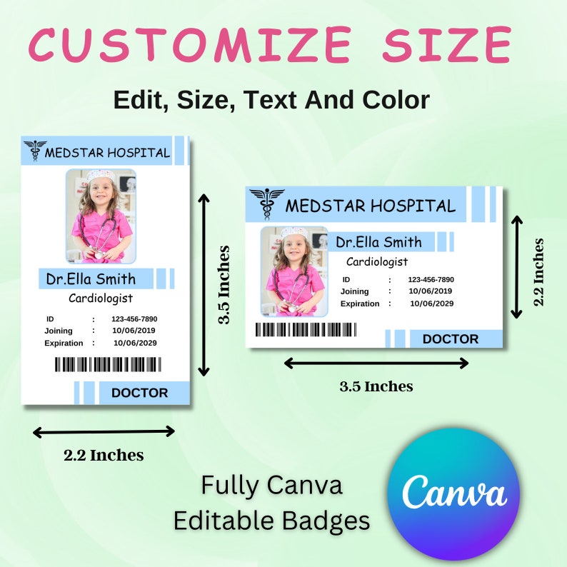 Kids Doctor ID Name Badge Doctor Badge Nurse Name Badge Medical ID Badge Editable Doctor Badge Pretend Play ID Card Template image 3