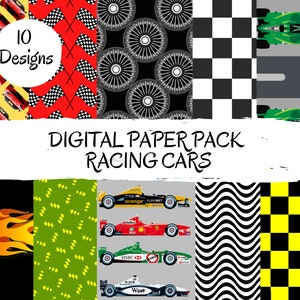 Racing car digital paper, 12 x 12 digital paper, 10 papers, digital download