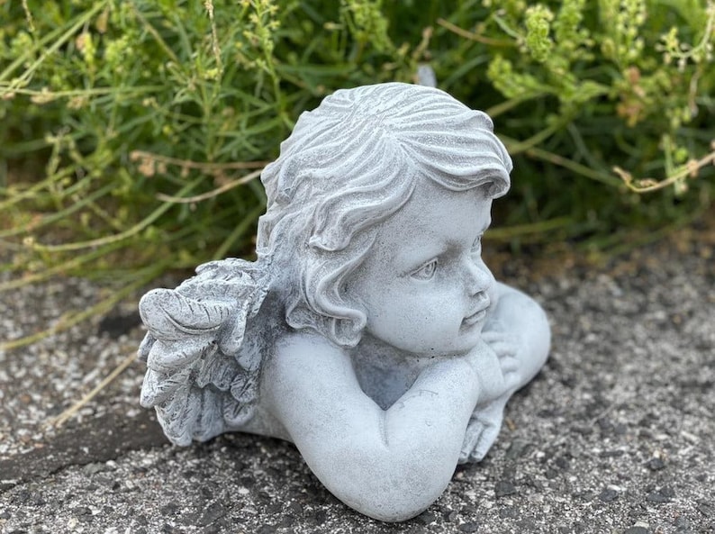 Large frost-resistant stone angel bust – dignified angel bust, garden decoration, cast stone, handmade gift image 2