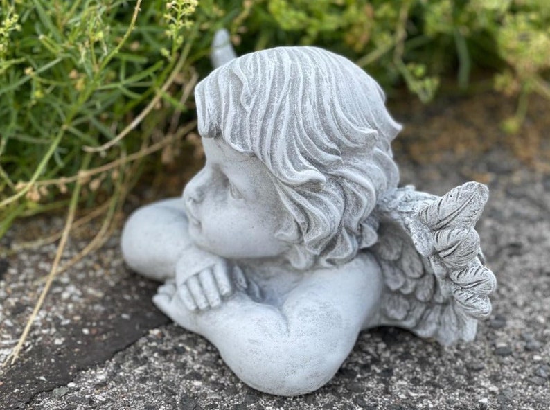 Large frost-resistant stone angel bust – dignified angel bust, garden decoration, cast stone, handmade gift image 4
