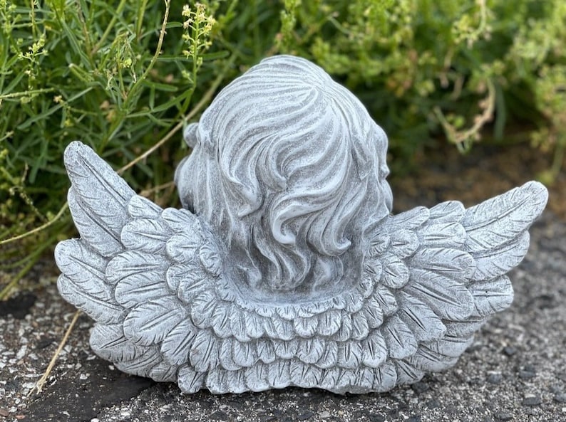 Large frost-resistant stone angel bust – dignified angel bust, garden decoration, cast stone, handmade gift image 3