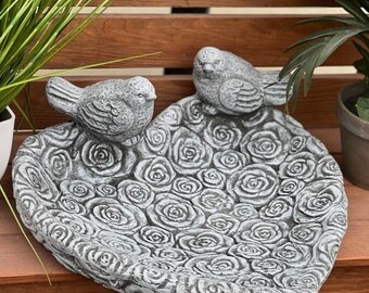 Stone birdbath, rose heart XL, frost-resistant – romantic heart-shaped bowl, garden decoration, cast stone, handmade gift