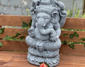 Stone and Style Figurine en pierre Ganesha 12,1 kg en pierre moulée solide résistante au gel