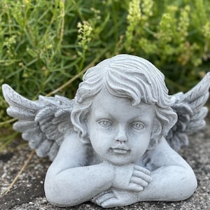 Large frost-resistant stone angel bust – dignified angel bust, garden decoration, cast stone, handmade gift image 1