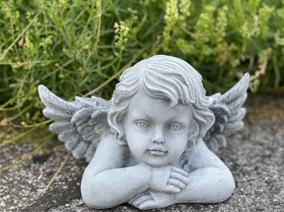 Steinfigur Engel Büste groß frostfest – würdevolle Engelbüste Gartendeko Steinguss handgefertigt Geschenk