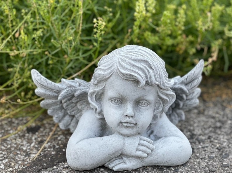 Large frost-resistant stone angel bust – dignified angel bust, garden decoration, cast stone, handmade gift image 1