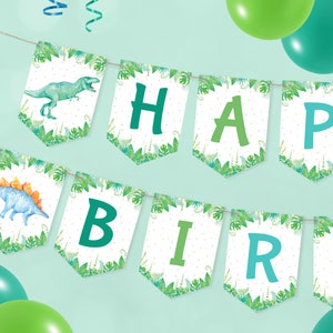 Printable Happy Birthday banner, Dinosaur bunting, Instant download, T-rex garland, Dino party decoration, One-o-saurus, Dino-mite, SWN101