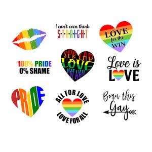 9 Gay Pride Temporary Tattoos, Colorful Rainbow Heart LGBTQA+ Flash Tattoo Sticker Set, Love is Love- I Can&#39;t Even Think Straight Body Art