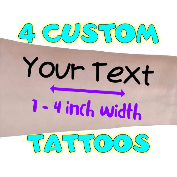 4 Custom Temporary Tattoos Printed with Your Name, Words, Quote or Phrase Stickers Adult Flash Tattoo (2nd SET)