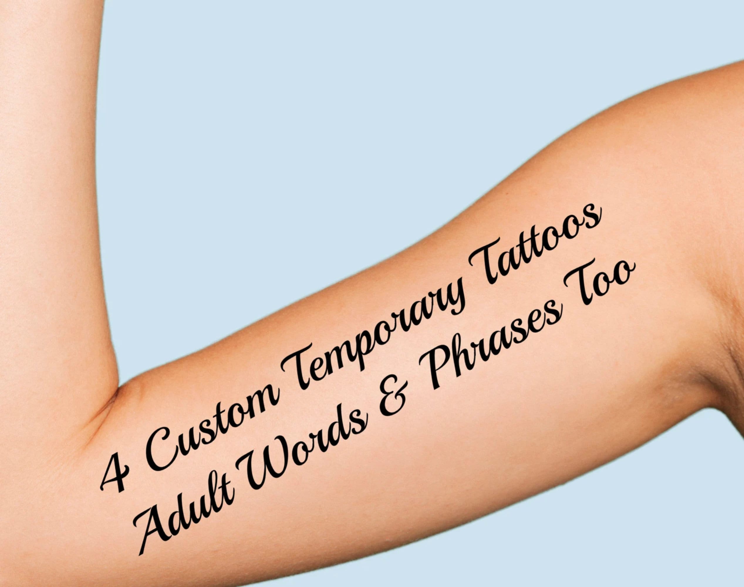 4 Custom Temporary Tattoos Printed With Your Name, Words, Quote or