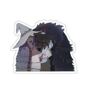 Niedlicher Ranni the Witch and Blaidd the Half Wolf Elden Ring Wasserfester Aufkleber • Wetterfeste Vinyl Auto Aufkleber