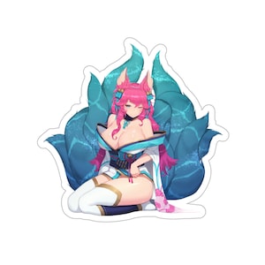 Pink Ahri League of Legends Hot Kimono Waterproof Sticker • Ecchi Vinyl Decal • Sexy Waifu Gaming Sticker