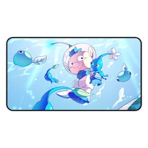 Tapis de bureau bleu Pikmin • Tapis de souris de jeu sous-marin XXL • Tapis de jeu antidérapant pour joueur