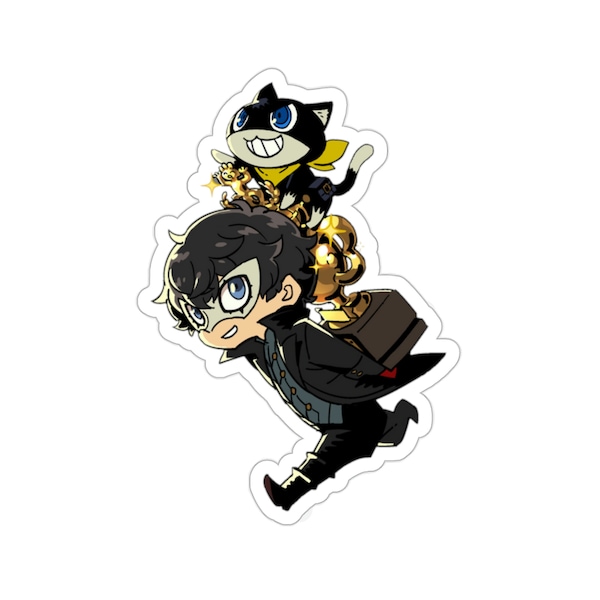 Chibi Ren Amamiya and Morgana Persona 5 Waterproof Sticker • JRPG Gaming Vinyl Car Decal