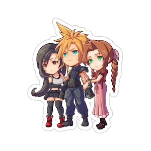 Tifa Cloud and Aerith Chibi Kawaii FF7 Waterproof Sticker • Final Fantasy 7 Gaming Vinyl Car Decal
