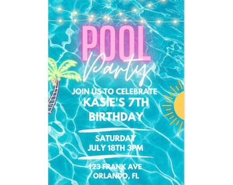 Editable Pool Party Birthday Invitation, Tropical Groovy Summer Party Bash Poolside Party Invite Template, Printable Digital Download