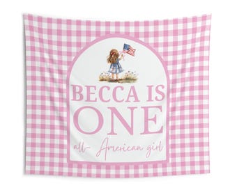 All American girl Birthday banner, first birthday party gingham usa American Theme summer 4th of July Birthday sign