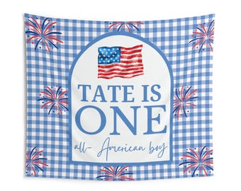 All American Boy Birthday banner, first birthday American Theme Boy 4th of July Birthday sign watercolor preppy