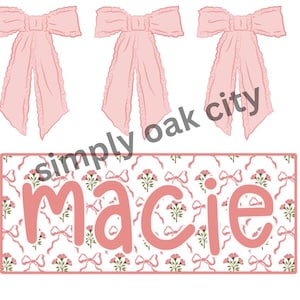 Nome personalizzato per ragazze con fiocco rosa floreale in stile preppy, design per maglietta per bambini in formato PNG, civetta con targhetta con nome, design a sublimazione