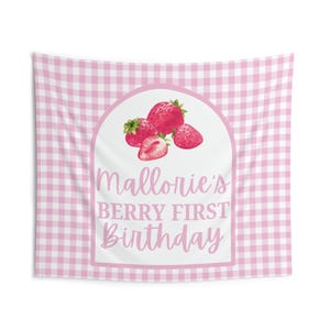 Berry First Birthday banner, strawberry Happy Birthday Party Backdrop, First Birthday for Balloon Arch, Personalized Birthday Chiara Wall
