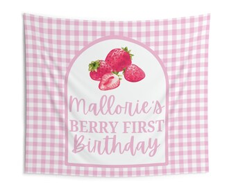 Beere Erster Geburtstag Banner, Erdbeere Alles Gute zum Geburtstag Party Hintergrund, Erster Geburtstag für Ballonbogen, personalisierte Geburtstag Chiara Wand