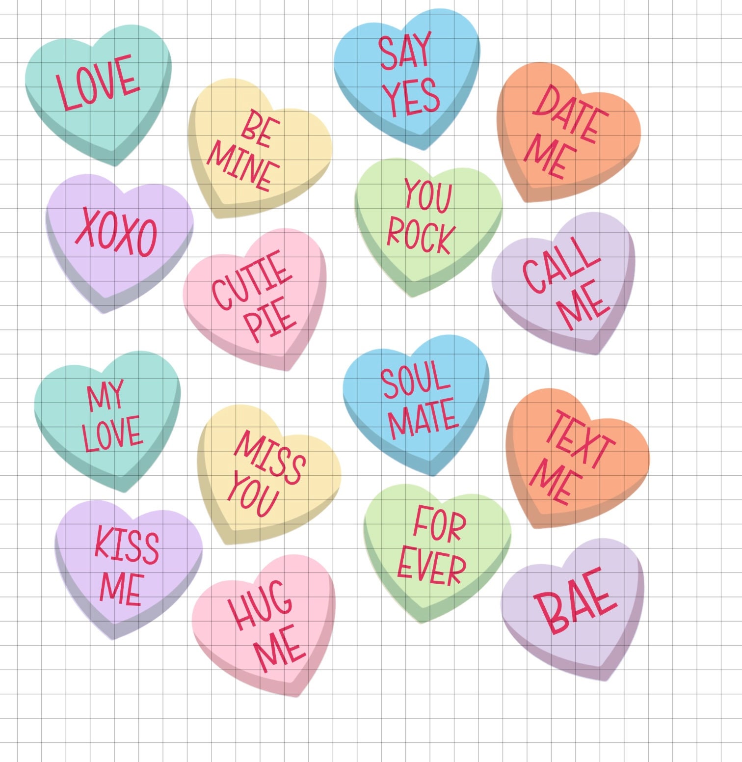 Text Hearts PNG BUNDLE, Valentines Day, Candy, Valentine Clipart