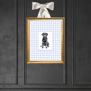 Digitaldruck schwarz karierter blauer Schwarz-Weiß-Vichykaro Hundeposter Geschenk
