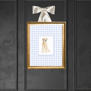 Art mural vichy bleu laboratoire jaune, impression numérique chambre d'enfant thème chien tendance décor toile grand-millénaire labradoodle antique preppy