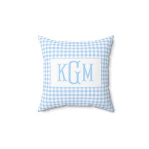 Blue Gingham monogram Name Pillow, Blue preppy Nursery Decor, Boy Baby nursery Gift Personalized grandmillennial style Vintage Nursery