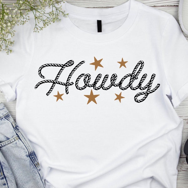 Howdy Rope png, Funny Humorous Country Western Cowboy Phrase, Retro Vintage stars