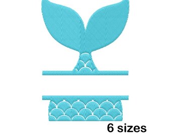 Diseño de bordado a máquina de cola de sirena, archivo de bordado de marco oceánico, descarga instantánea.