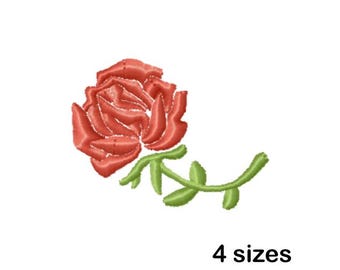 Rose Machine Embroidery Design, Flower with Stem Embroidery File, Instant Download