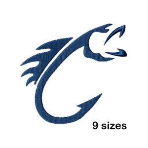 Fish Hook Fishing Embroidery Design, Instant Download in 9 Sizes