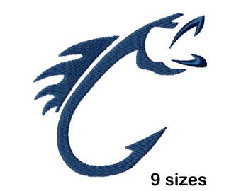 Fish Machine Embroidery Design, Fishing Hook Design, Instant Download