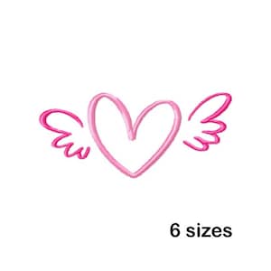 Heart Wings Embroidery Design, Valentine&#39;s Day Machine Embroidery Design, Instant Download in 6 Sizes