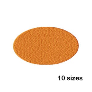 May include: Orange oval embroidery design, available in 10 sizes.