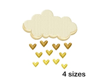 Cloud Hearts Machine Embroidery Design, Weather Embroidery File, Instant Download