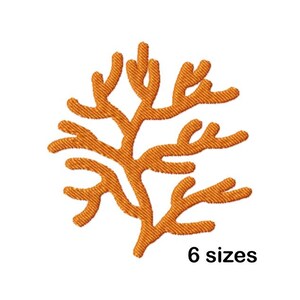 May include: Orange embroidery design of a stylised coral branch with six different sizes available.
