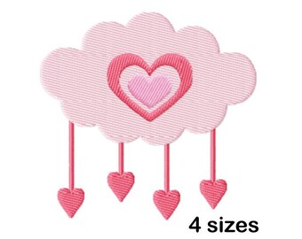 Heart Cloud Machine Embroidery Design, Hanging Love Embroidery File, Instant Download