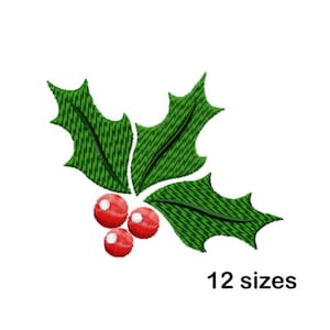Holly Berries Machine Embroidery Design, Christmas Leaf Cluster Pattern, Digital Download