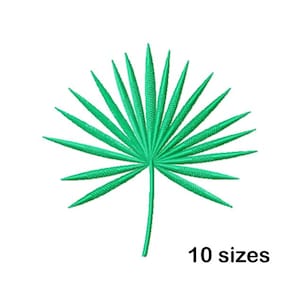 Puede incluir: Diseño de bordado de hoja de palmera verde con 10 tamaños disponibles.