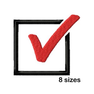 May include: A red checkmark inside a black square. The checkmark is in the upper right corner of the square.