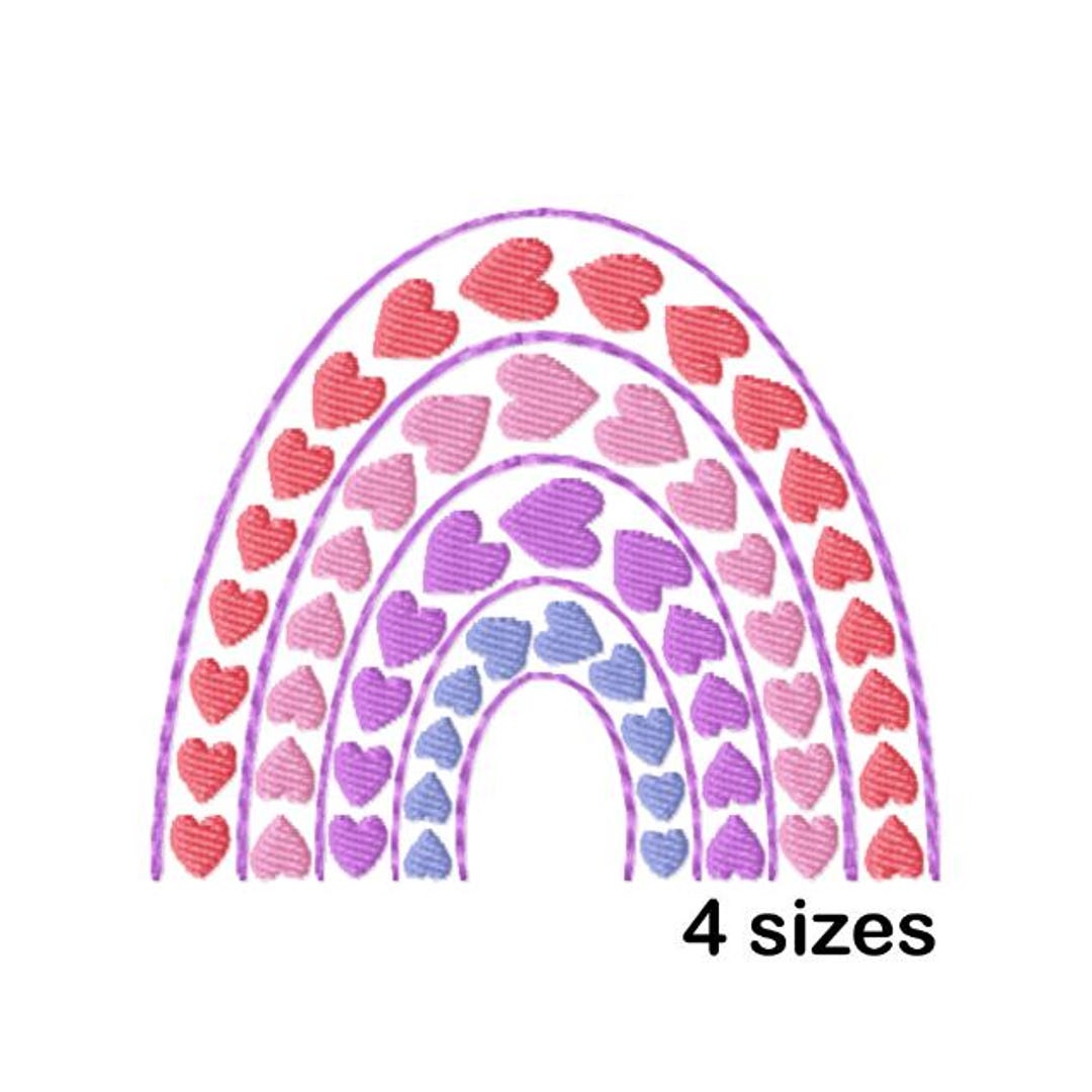 Rainbow Machine Embroidery Design, Heart Filled Stitch Pattern, Instant ...