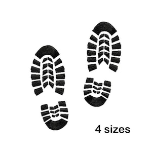 May include: Black and white boot print design, available in four sizes.
