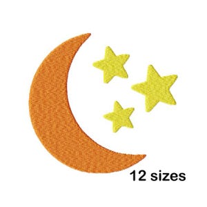 Moon and Stars Embroidery Design, Instant Download in 12 Sizes