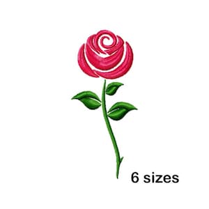 May include: A single red rose with a green stem and leaves. The rose is stylized and has a simple design. The image includes the text "6 sizes".